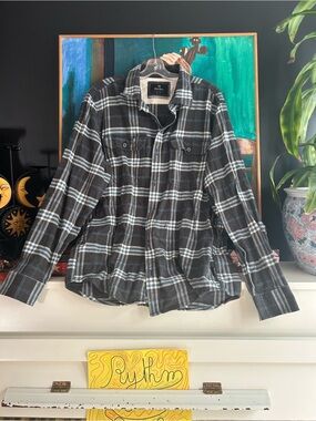Wind River Black Blue White Plaid Long Sleeve Flannel Shirt XL